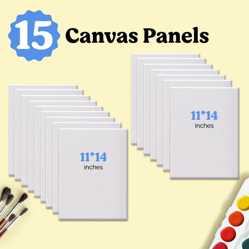 Chalkola 11x14 Canvas for Painting (15 Pack) | Blank Canvas Panels for Painting Acrylic, Oil, Watercolor - Primed 100% Cotton Boards, Acid-Free for Artists, Hobby Painters, Kids & Beginners - Image 2